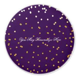 Lila & Shiny Gold Imitate Foil Confetti Dots Glam Keramikknauf