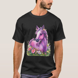 Lila Shirt mit Blumen - Pferdeliebhaber tee - rid