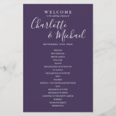 Lila Signature Script-Hochzeitsprogramm (Vorderseite)