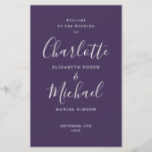 Lila Signature Script-Hochzeitsprogramm (Vorderseite)