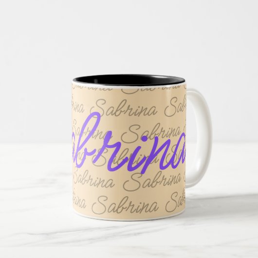 Lila Signaturenmuster für Sabrina Zweifarbige Tasse (VorderseiteRechts)