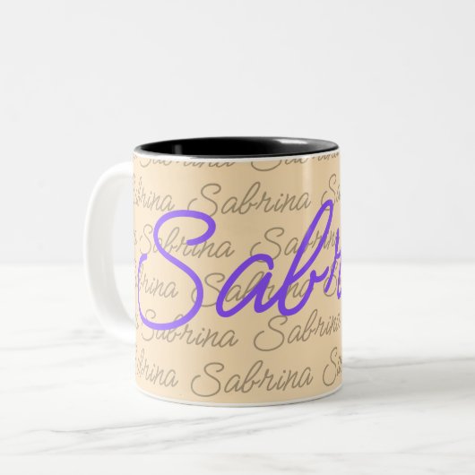 Lila Signaturenmuster für Sabrina Zweifarbige Tasse (Vorderseite Links)