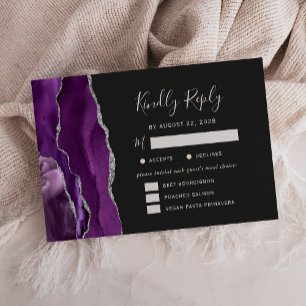 Lila Silber-Achat-Essen Optionen Dunkle Hochzeit R RSVP Karte