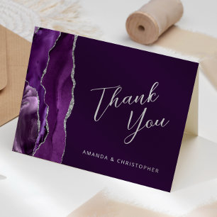 Lila Silber-Achat-Schrift Pflaumen-Hochzeit Danke Karte