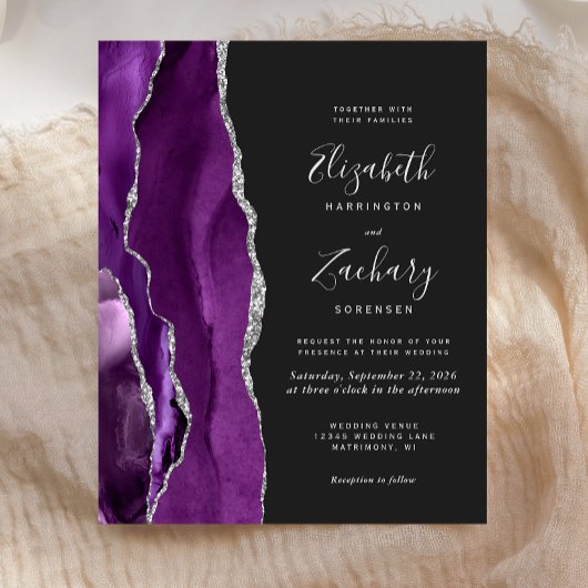 Lila Silber Agate Dark Wedding Einladung