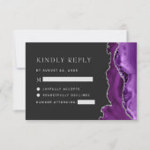 Lila Silber Agate Dark Wedding RSVP Karte (Vorderseite)