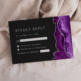 Lila Silber Agate Dark Wedding RSVP Karte