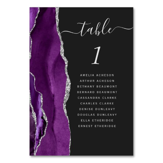Lila Silber Agate Dark Wedding Tischnummer (Rückseite)