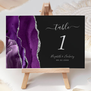 Lila Silber Agate Dark Wedding Tischnummer