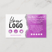 Lila Silber Agate Glitzer Weiß Vielen Dank Visitenkarte (Rückseite)