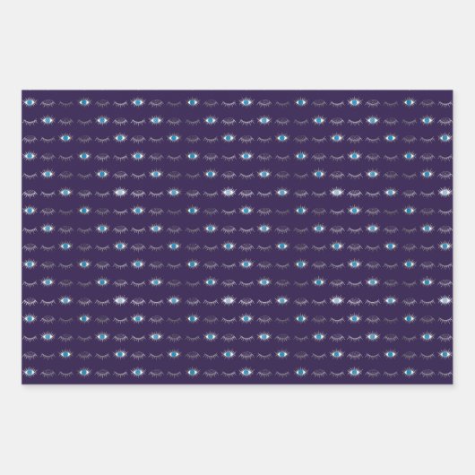 Lila & silber Blue Evil Eye Lashes Nazar Mati Geschenkpapier Set (Vorderseite)