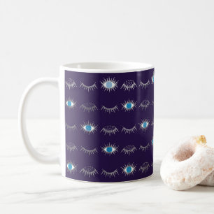 Lila & silber Blue Evil Eye Lashes Nazar Mati Kaffeetasse