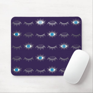 Lila & silber Blue Evil Eye Lashes Nazar Mati Mousepad