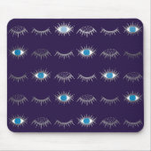 Lila & silber Blue Evil Eye Lashes Nazar Mati Mousepad (Vorne)