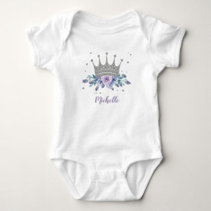 Lila Silber Blumen Prinzessin Krone Personalisiert Baby Strampler
