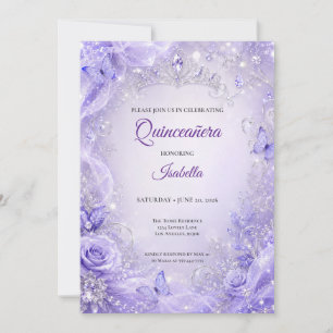 Lila Silber Blumen Prinzessin Quinceañera Einladung