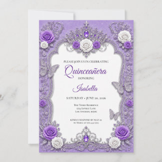 Lila Silber Blumen Prinzessin Quinceañera Einladung