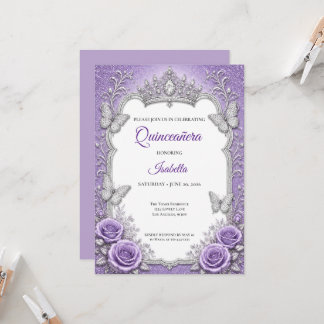 Lila Silber Blumen Prinzessin Quinceañera Einladung