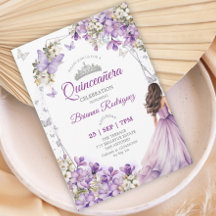 Lila Silber Blumen Schmetterling Quinceañera