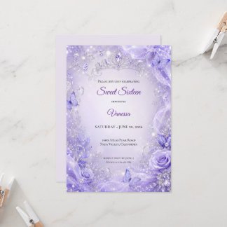 Lila Silber Blumenprinzessin Sweet 16 Einladung