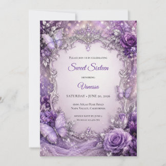 Lila Silber Blumenprinzessin Sweet 16 Einladung