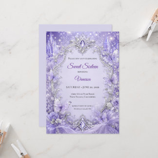 Lila Silber Blumenprinzessin Sweet 16 Einladung