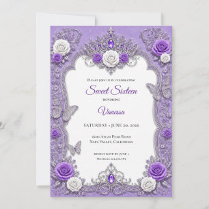 Lila Silber Blumenprinzessin Sweet 16 Einladung