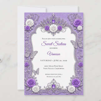 Lila Silber Blumenprinzessin Sweet 16 Einladung
