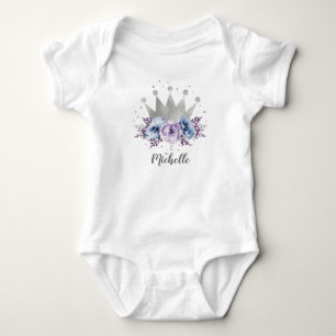 Lila Silber Blumenprinzessinnenkrone personalisier Baby Strampler