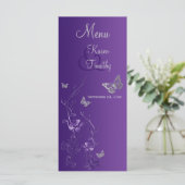 Lila Silber-Butterfly-Karte Menükarte (Stehend Vorderseite)