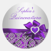 Lila & silber Damask Quinceanera Sticker (Vorderseite)