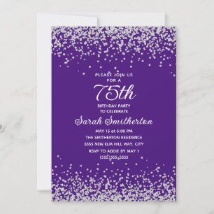 Lila Silber Diamant Glitter 75. Geburtstag Einladung