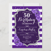 Lila Silber-Foto 50. Geburtstag Einladung (Vorderseite)