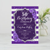 Lila Silber-Foto 50. Geburtstag Einladung (Stehend Vorderseite)