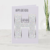 Lila Silber Glitter Buchstabe H Karte (Vorderseite)