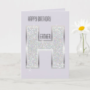 Lila Silber Glitter Buchstabe H Karte