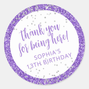 Lila Silber Glitter Konfetti Danke Runder Aufkleber