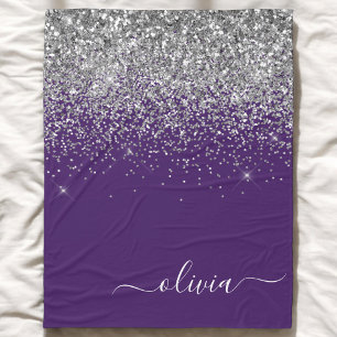 Lila Silber Glitter Mädchen Glam Monogramm Fleecedecke