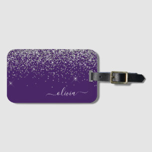 Lila Silber Glitter Mädchen Monogramm Name Gepäckanhänger