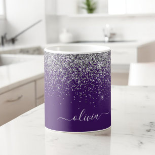 Lila Silber Glitter Mädchen Monogramm Name Kaffeetasse