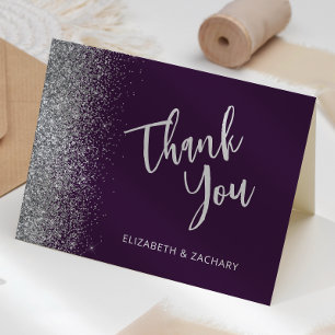 Lila Silber Glitter Schrift Hochzeit Danke Karte