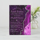 Lila & silber Glitzer Agate Marmor Sweet 16 Einladung (Stehend Vorderseite)