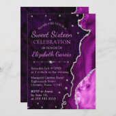 Lila & silber Glitzer Agate Marmor Sweet 16 Einladung (Vorne/Hinten)