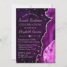 Lila & silber Glitzer Agate Marmor Sweet 16