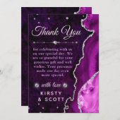 Lila & silber Glitzer Agate und Marmorhochzeit Dankeskarte (Vorne/Hinten)