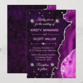 Lila & silber Glitzer Agate und Marmorhochzeit Einladung (Vorne/Hinten)