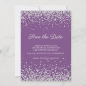 Lila Silber-Glitzer-Hochzeit speichern Sie das Dat Save The Date (Vorderseite)
