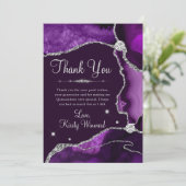 Lila & silber Imitate Glitzer Agate Quinceanera Dankeskarte (Stehend Vorderseite)