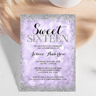 Lila Silber Imitate Glitzer Lights Sweet 16 Einladung