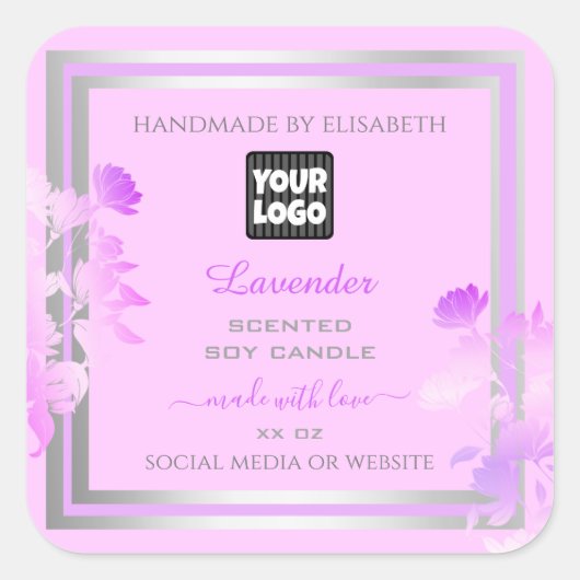 Lila Silber-Logo-Produktverpackungszeichen Quadratischer Aufkleber (Vorderseite)